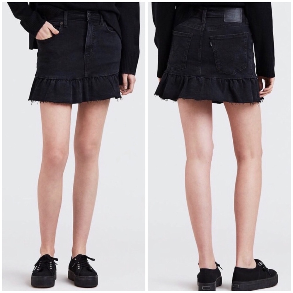 Levi’s Black Mile High Ruffle Skirt Denim Cutoff Mini Jean